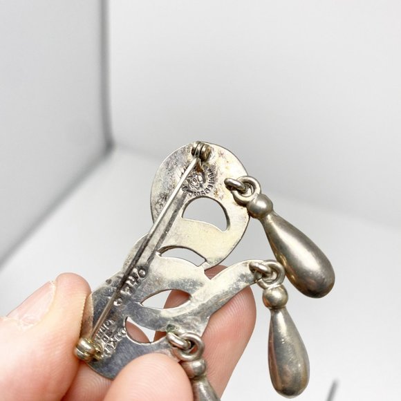 217 Vintage Margot de Taxco silver teardrop dangle pin / brooch, 5740 - Picture 5 of 7